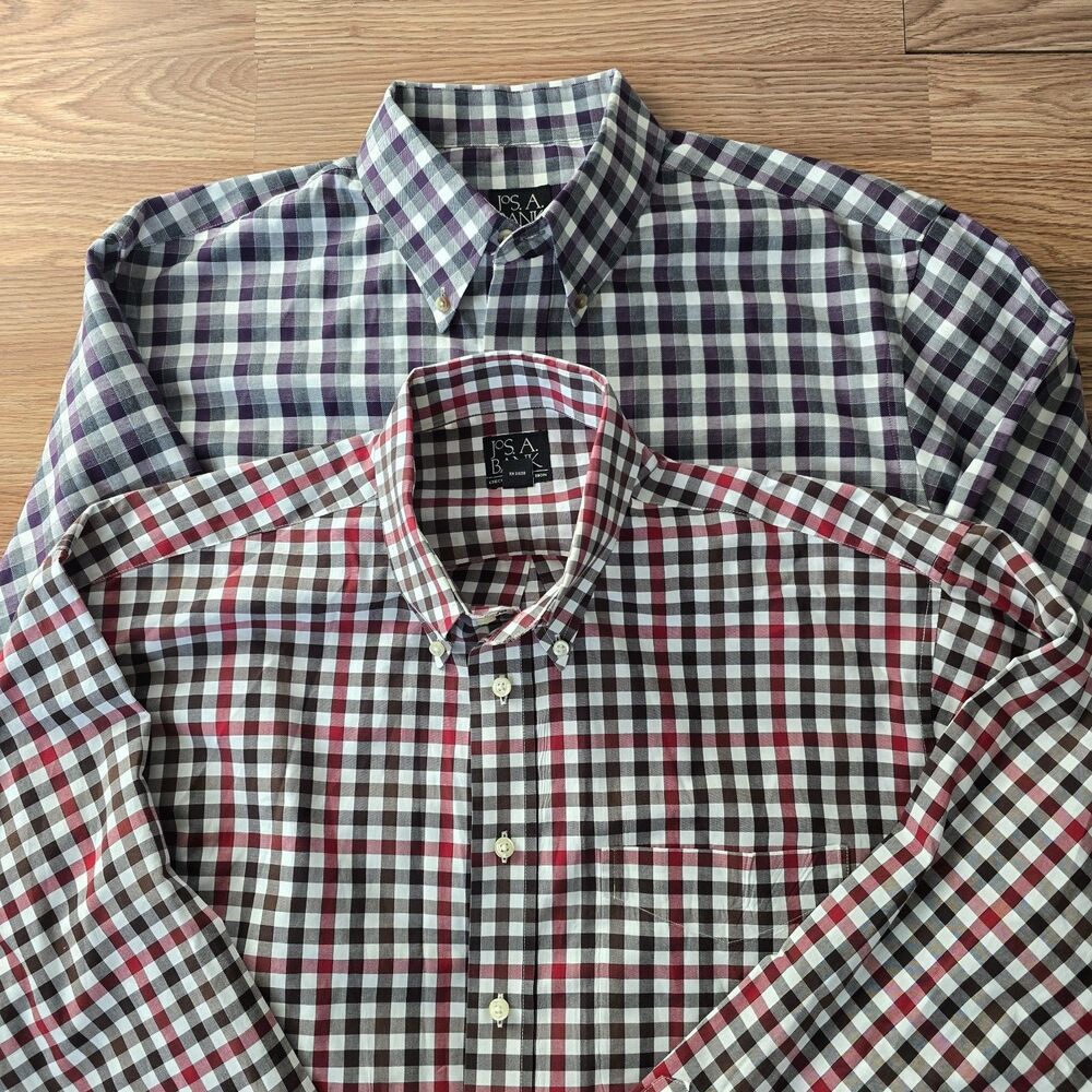 Jos A Bank Dress Shirt Lot of 2 Mens L Plaid Traveler and Executive Collection